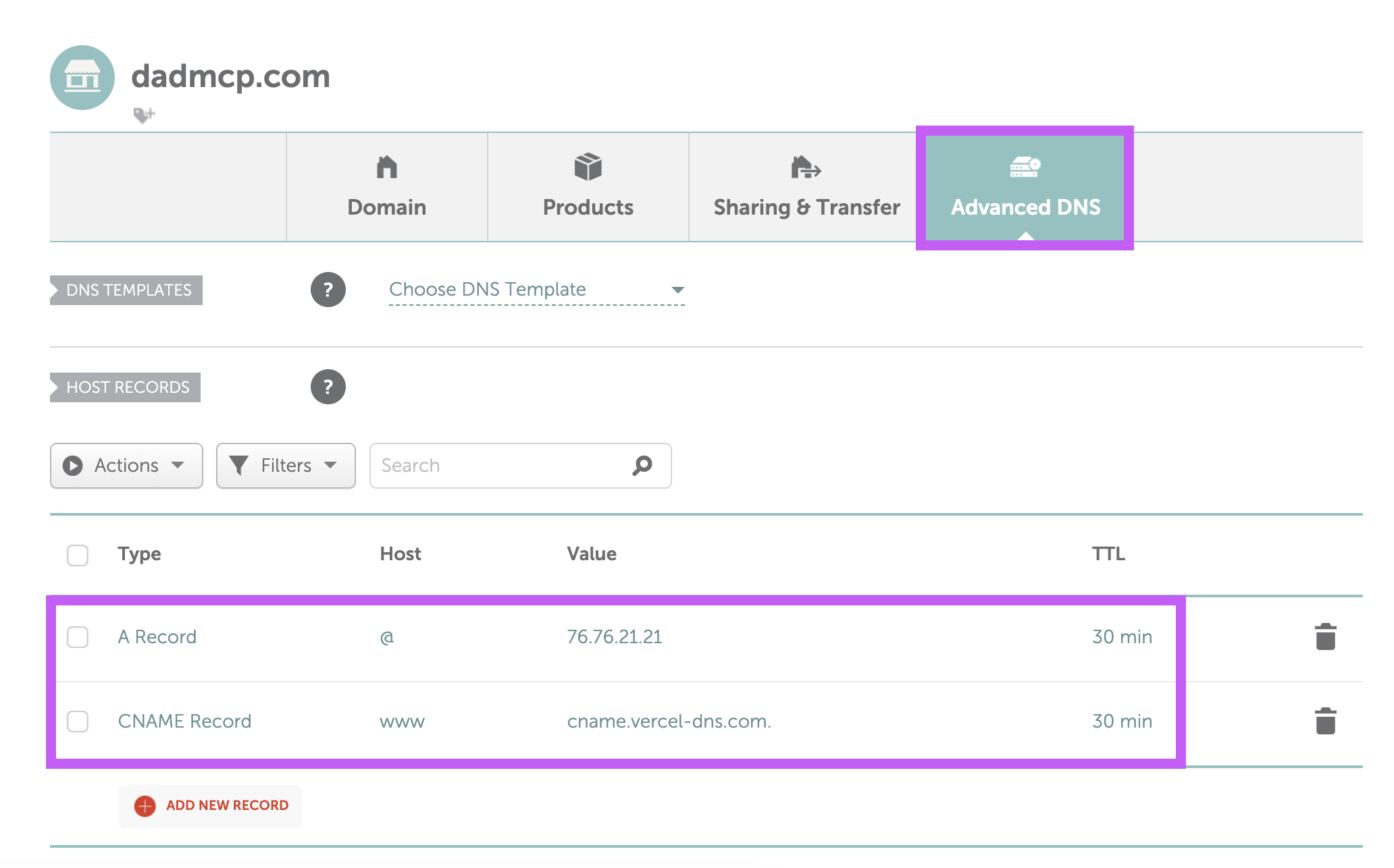 Add on Namecheap