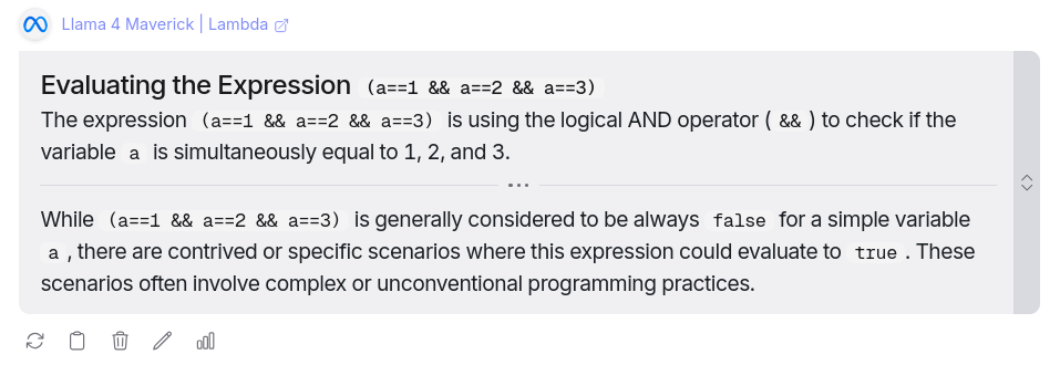 Reasoning question response from Llama 4 Maverick AI Model