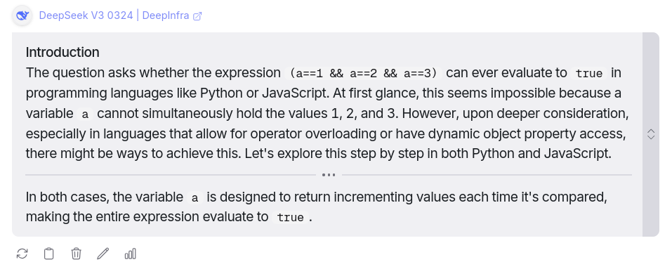Reasoning question response from DeepSeek v3 0324 AI Model