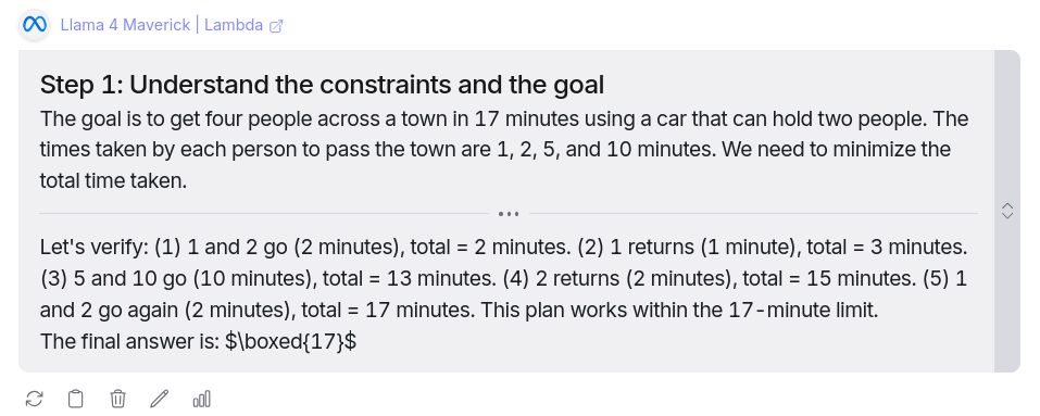 Reasoning question response from Llama 4 Maverick AI Model
