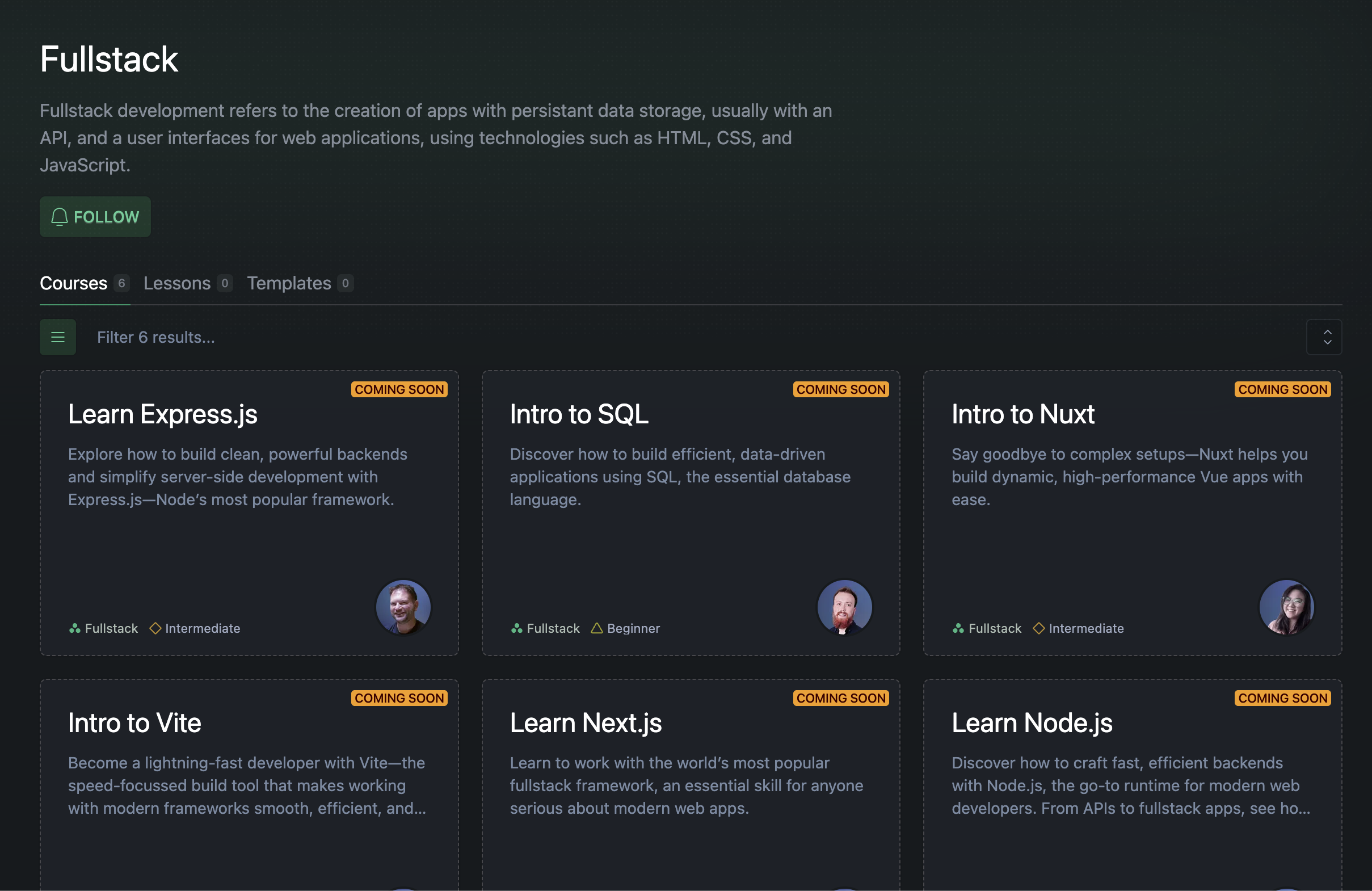The fullstack topic page on Scrimba