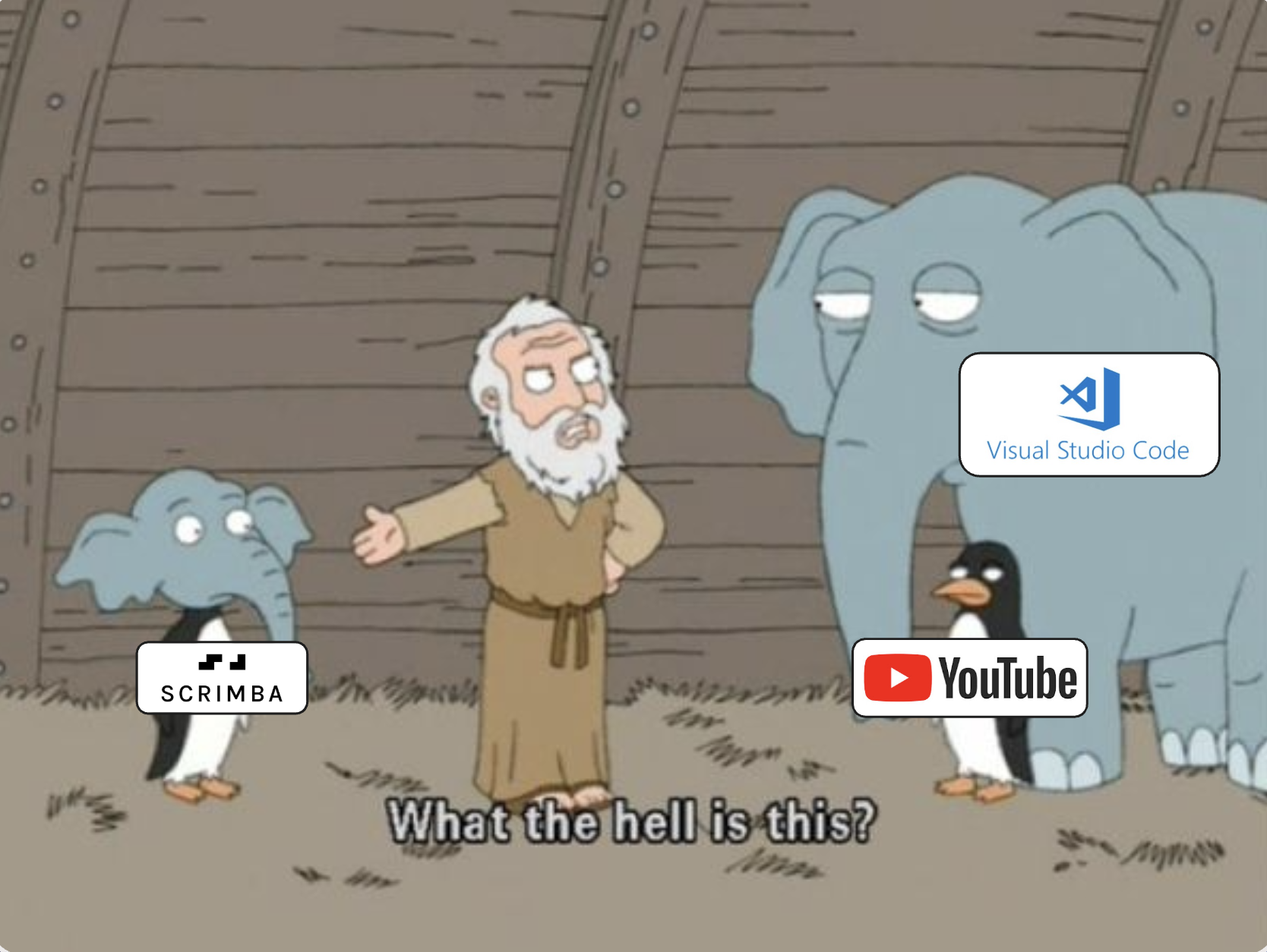Meme of how scrimba is a mix of VS Code and YouTube
