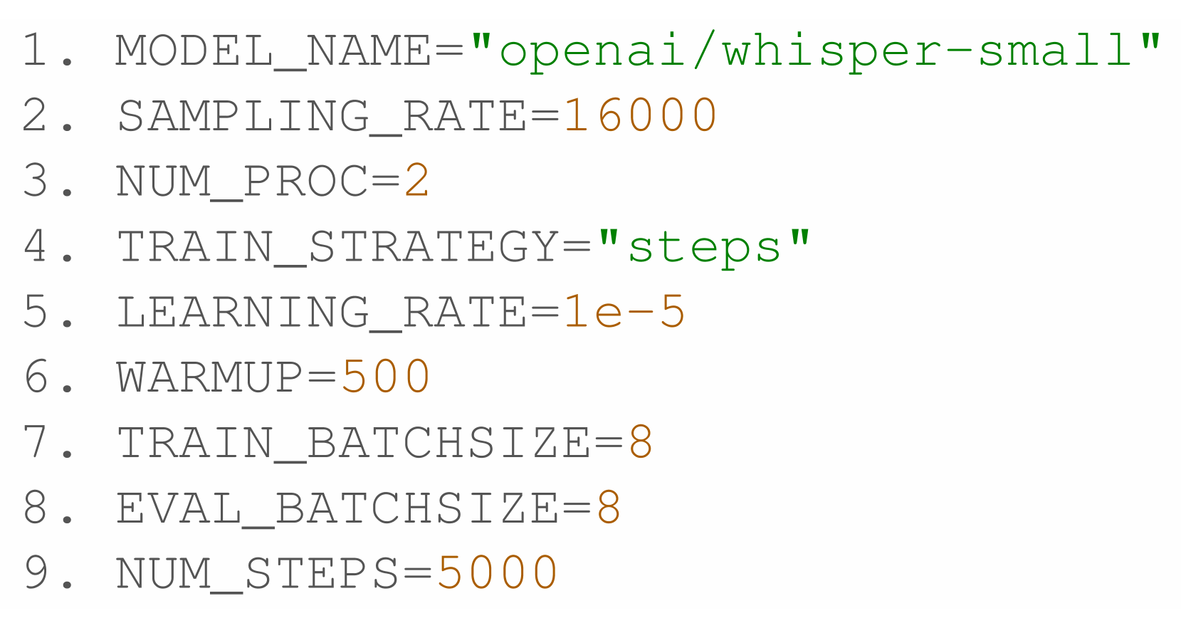 Fine-tuning configuration of Whisper-small model