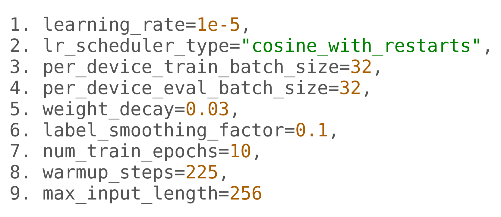 Fine-tuning configuration of mBART-large-50 model