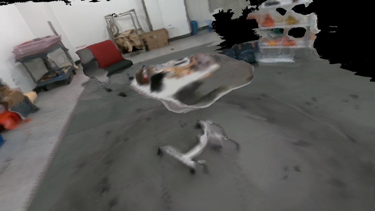 Input View Synthesis Results on our Wild-SLAM MoCap Dataset. Regardless of the distractor type, our method is able to remove distractors and render realistic images. Faces are blurred to ensure anonymity.
