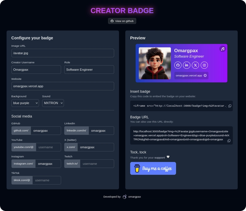 Personalised creator-badge and sound player?
