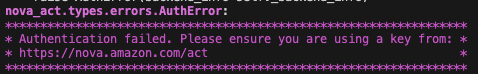 An error message on vscode indicating authentication is not working