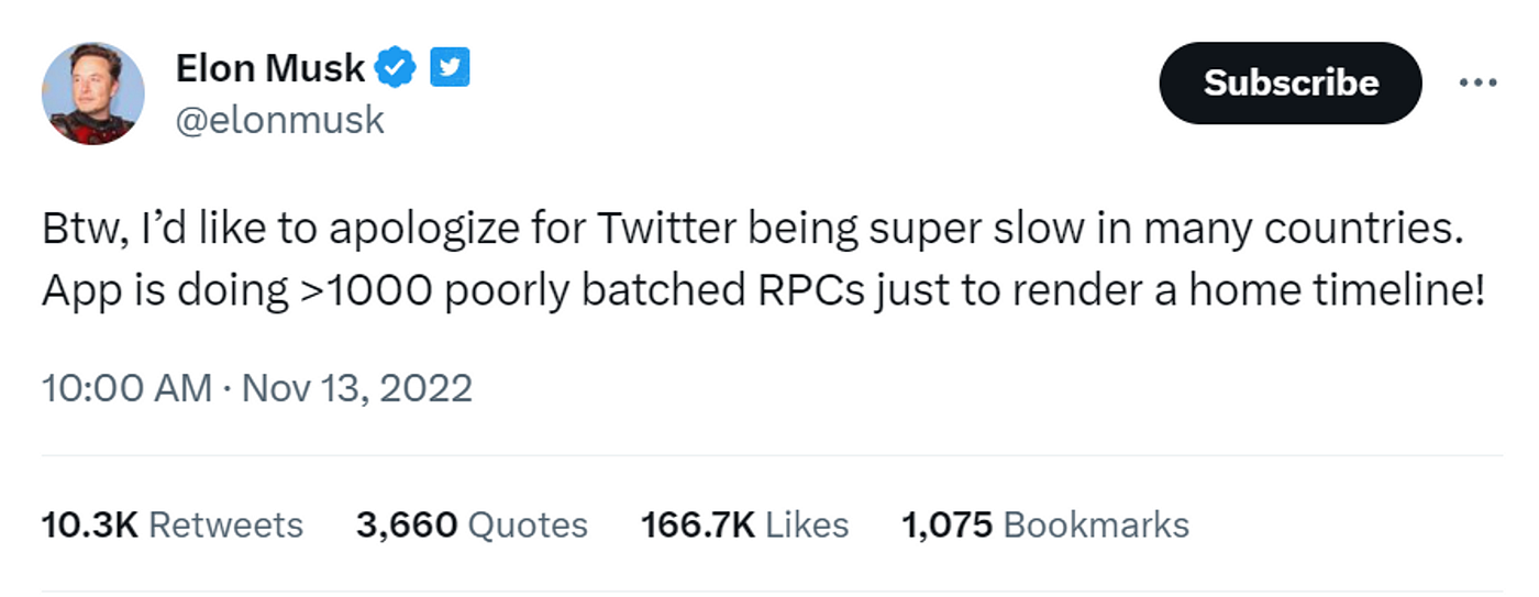 Elon Musk admitted that Twitter app was badly implemented and can lead to poor user experiences.