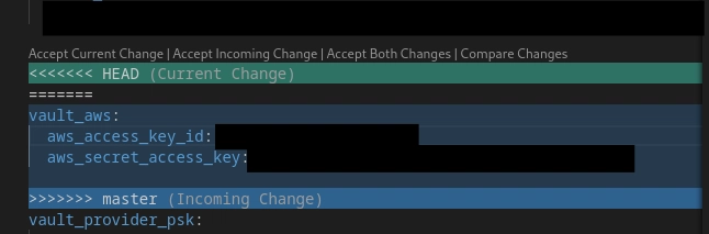 Resolve merge conflicts in ansible vault