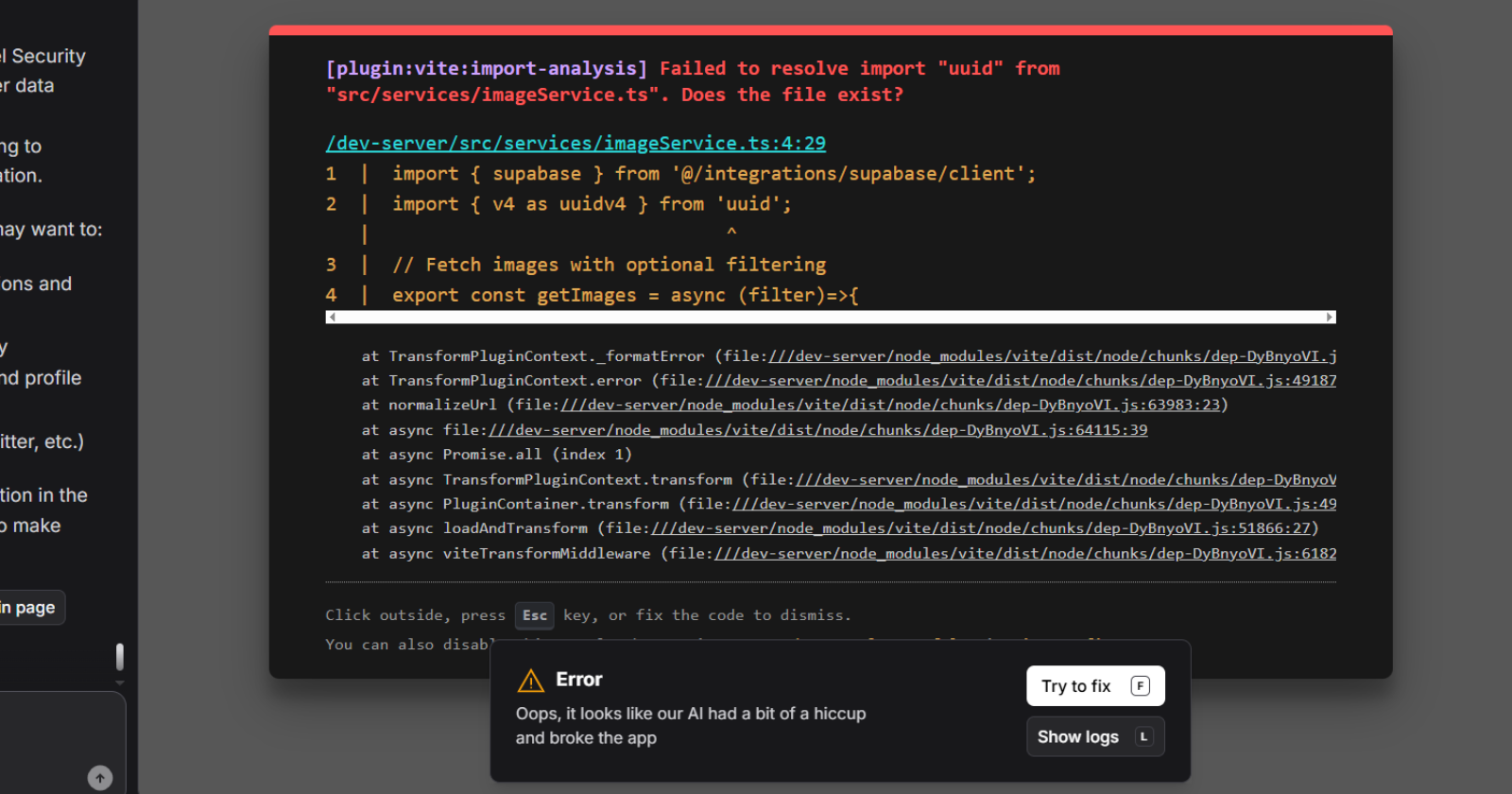 Lovable error fixing