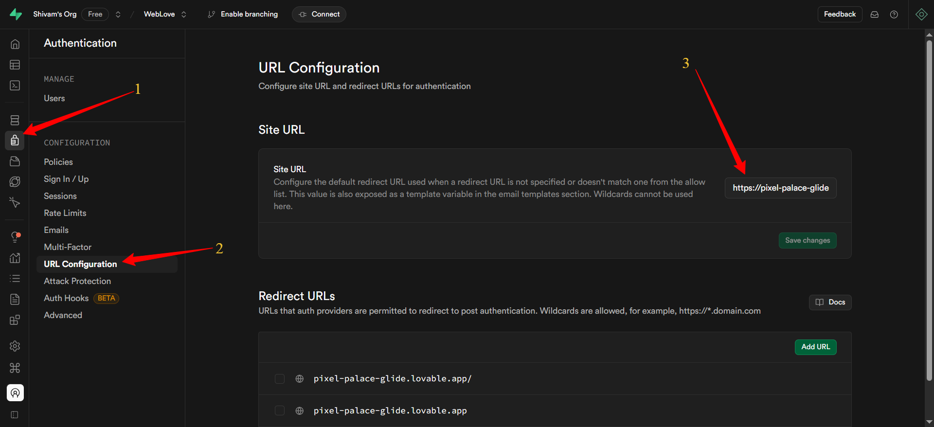 URL configuration