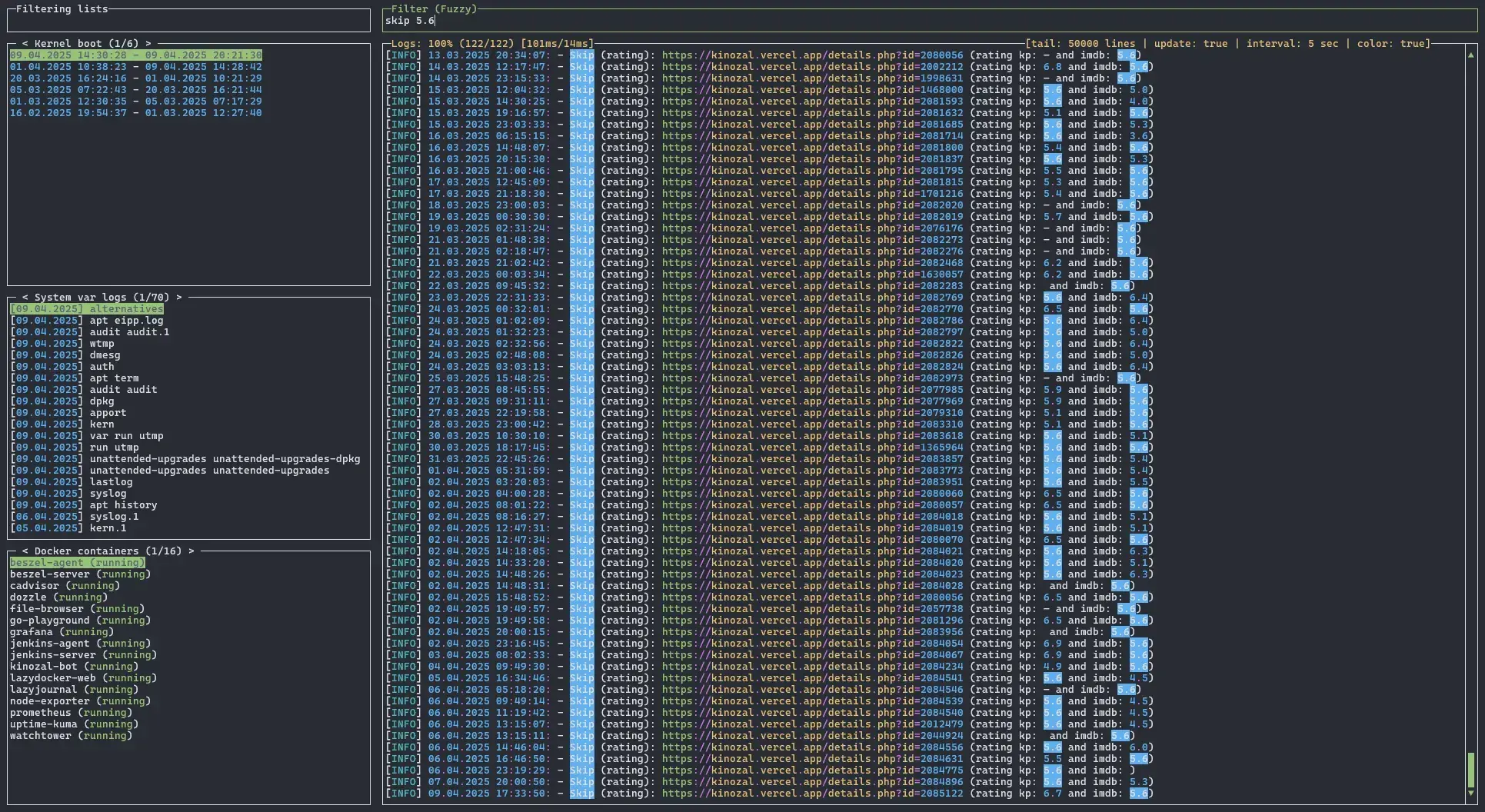 An example of filtering the output of a container in fuzzy mode