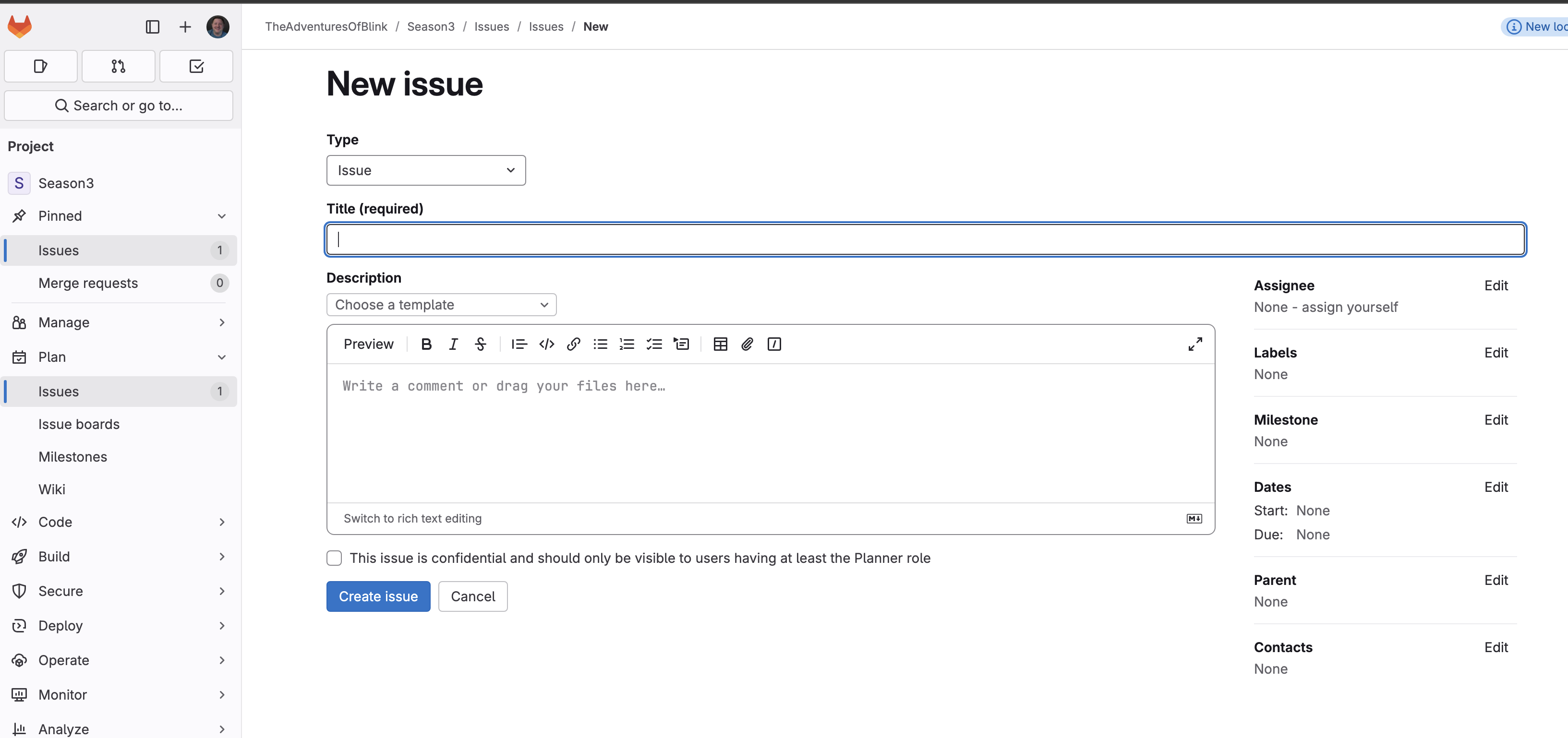 Creating a GitLab Issue