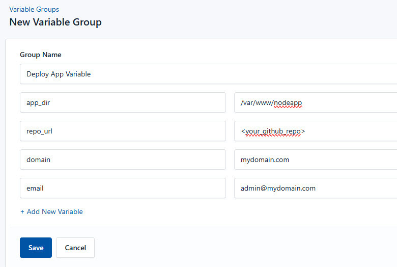 Screenshot of adding a new variable group