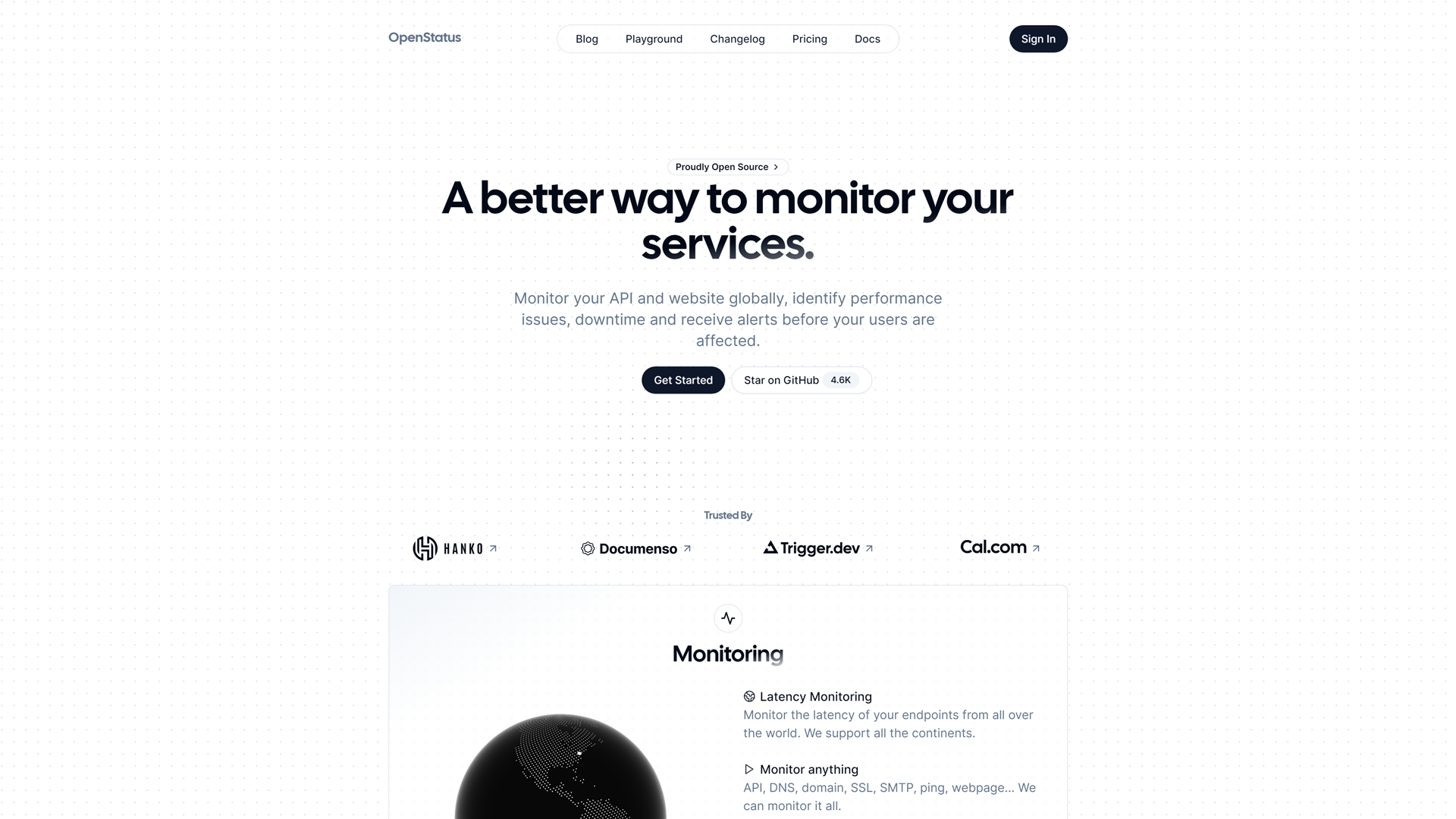 OpenStatus home page