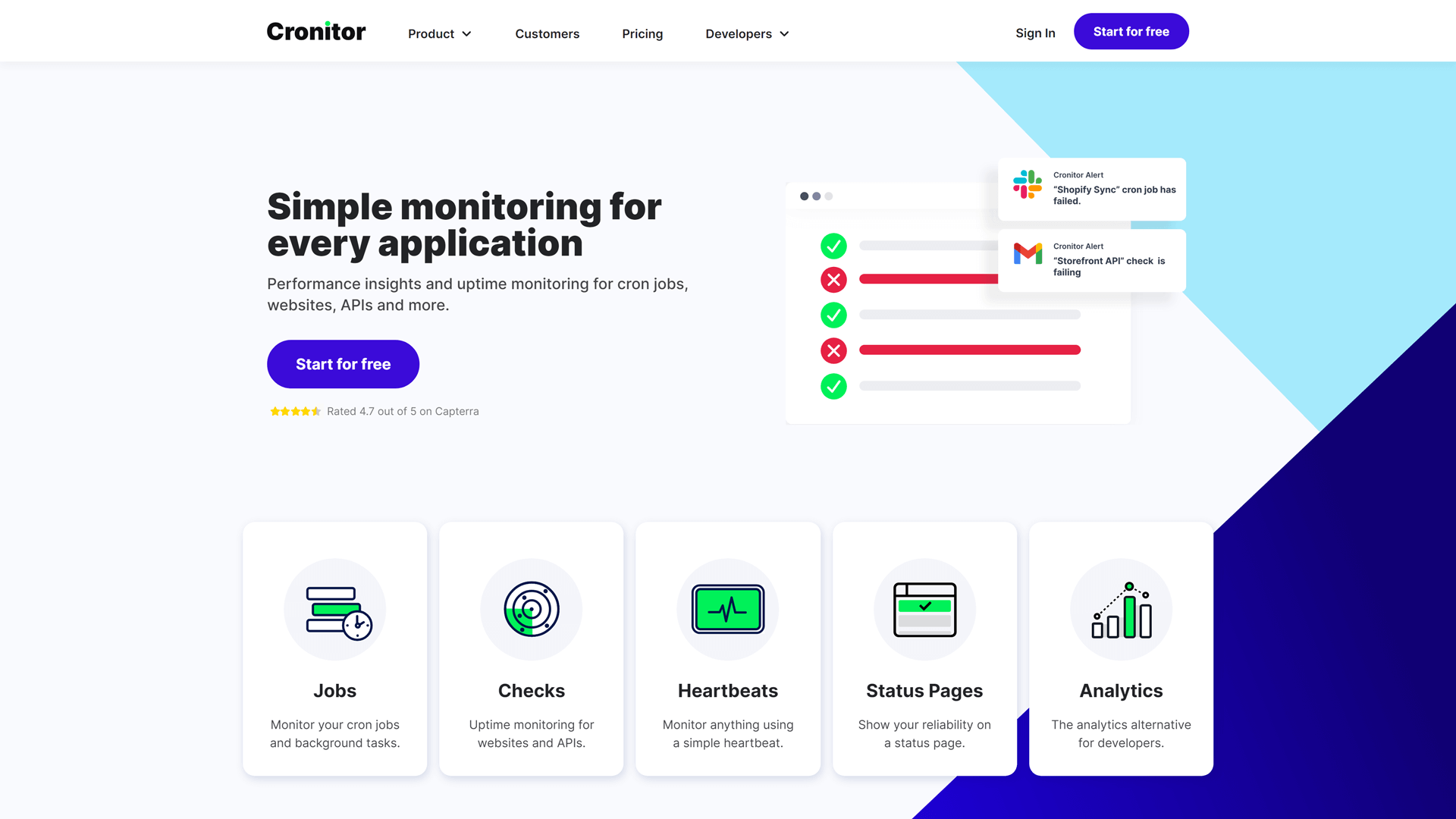 Screenshot of Cronitor home page