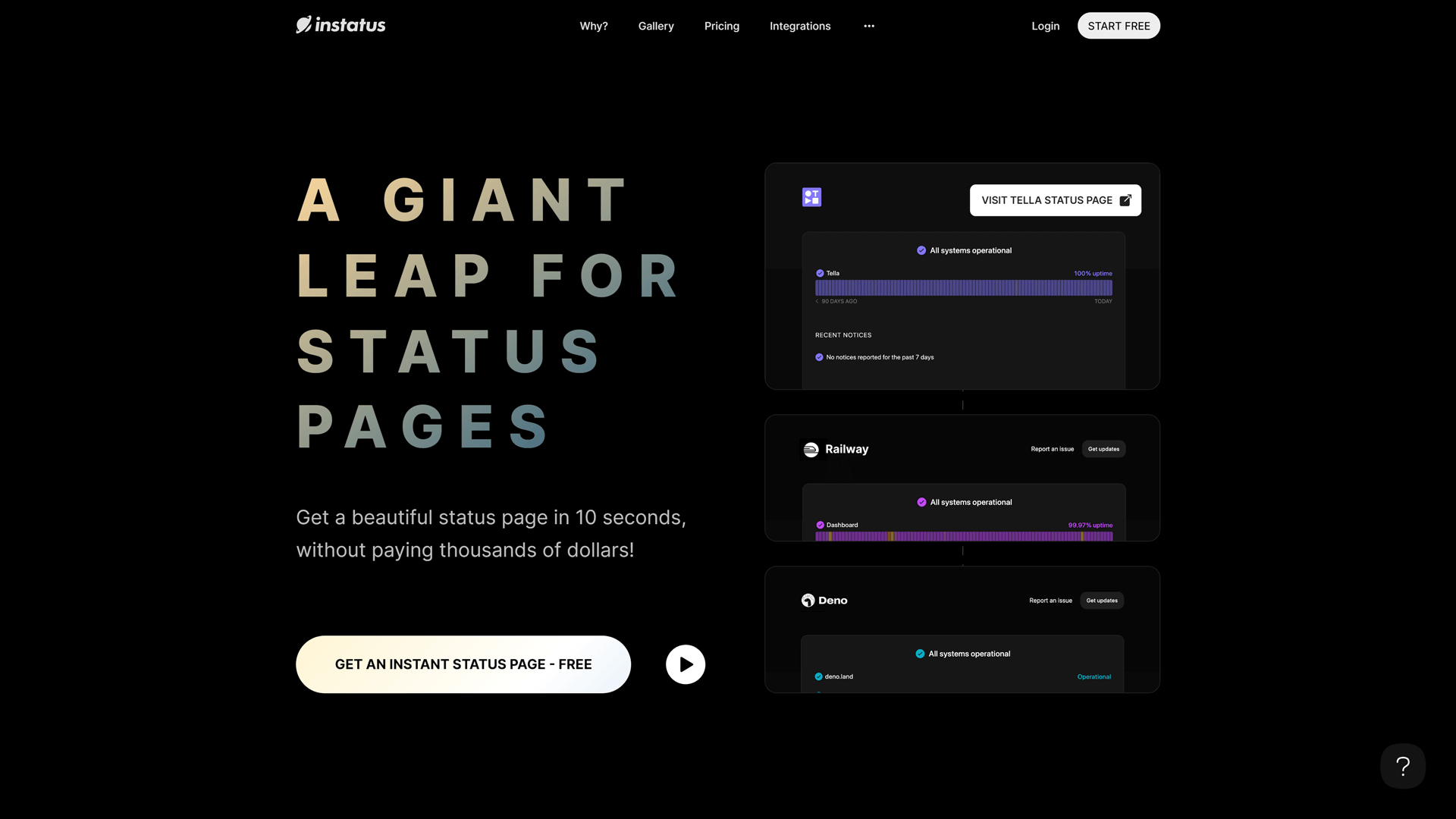 Home page of Instatus