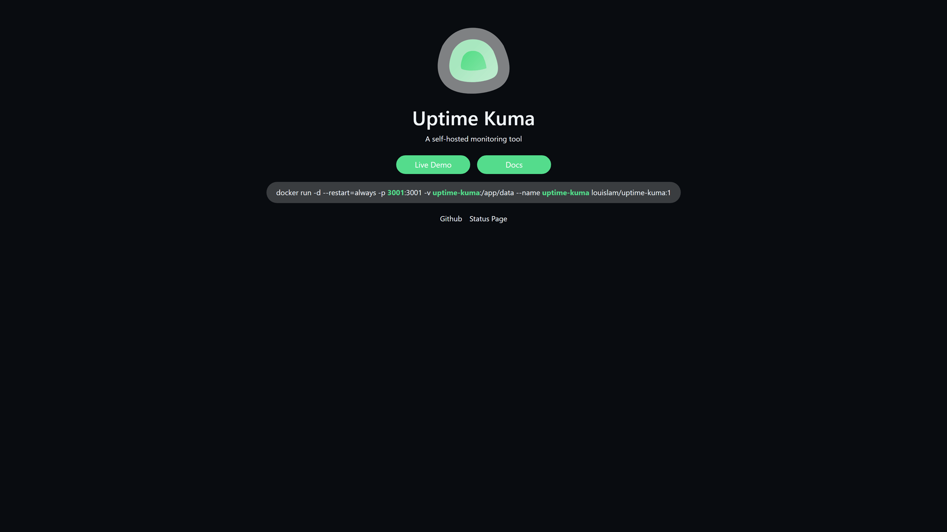 Webpage of Uptime Kuma