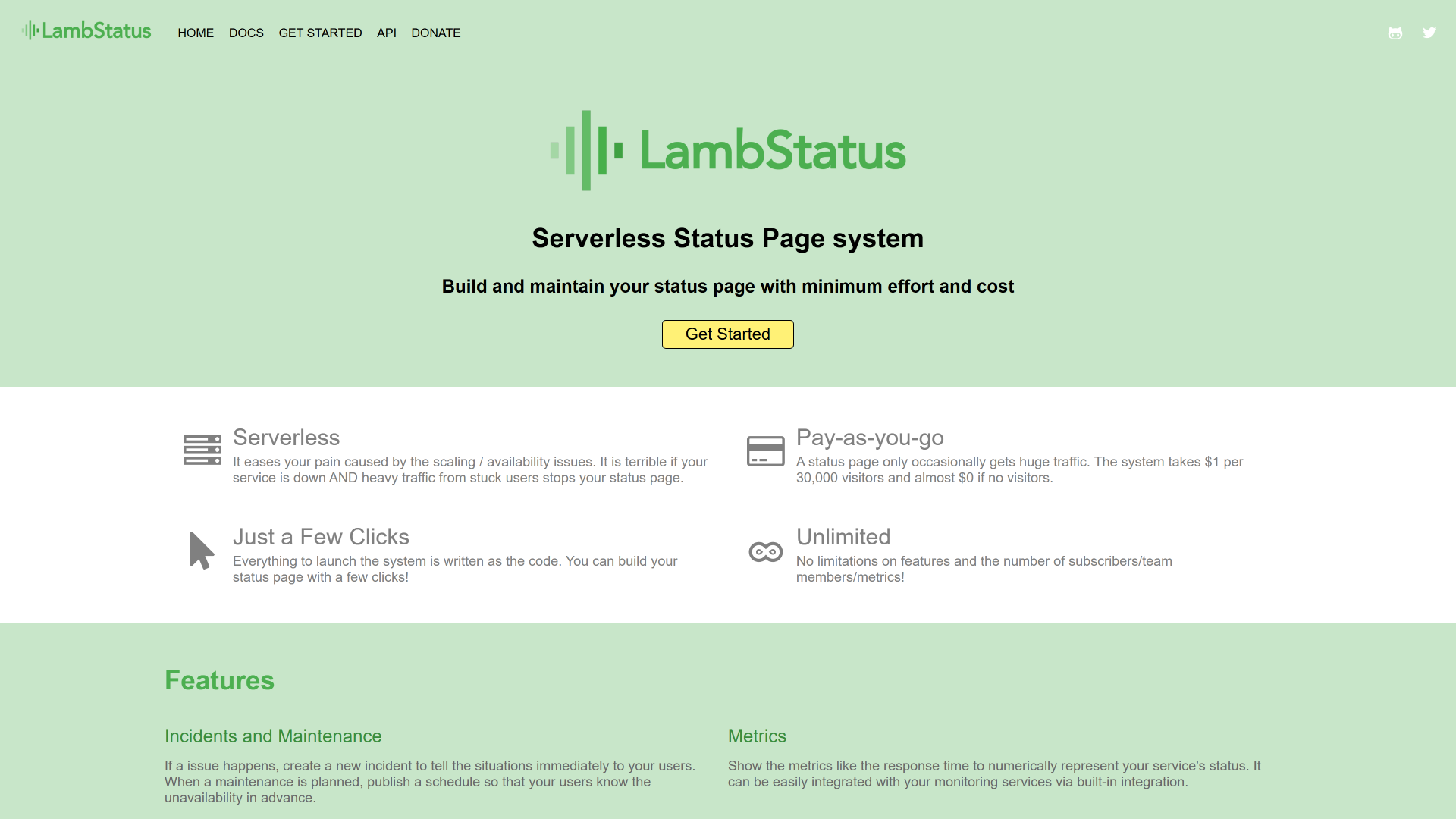 Webpage for LambStatus