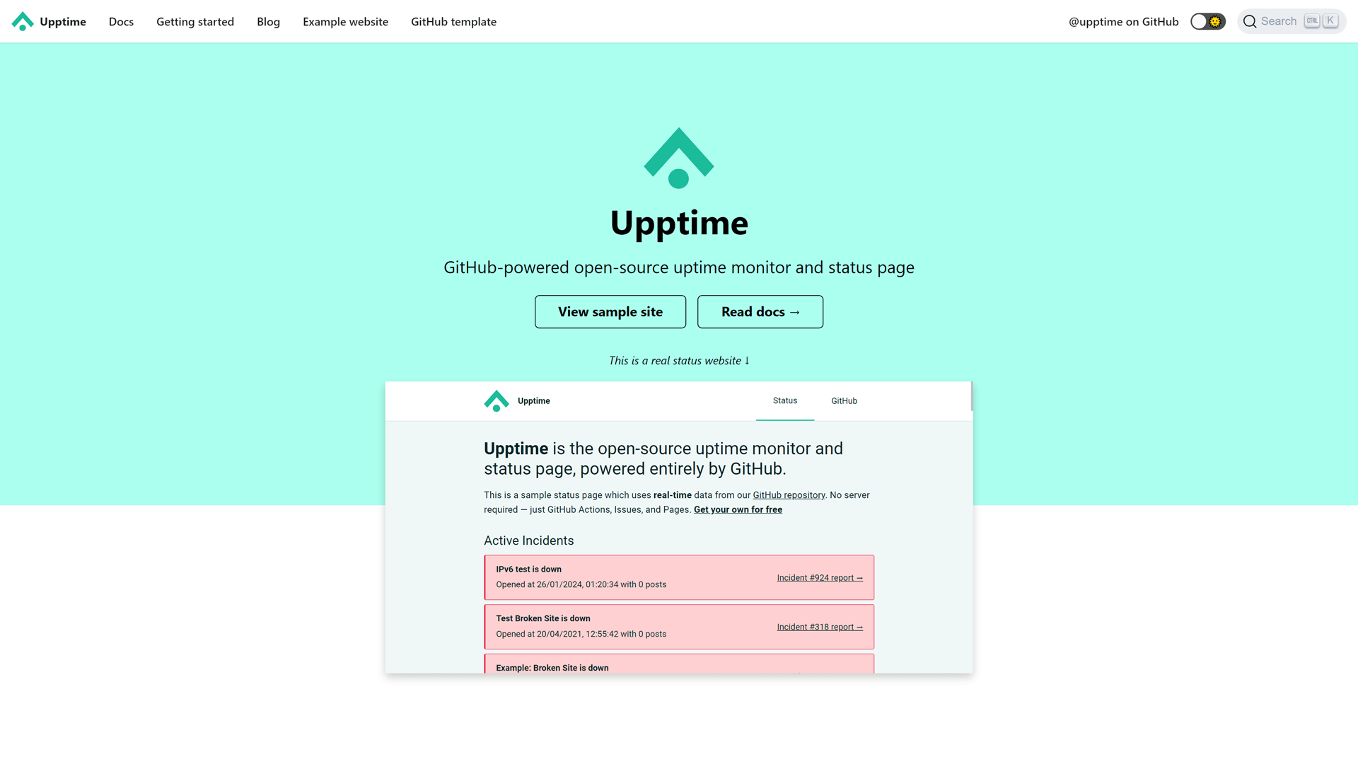 Upptime landing page