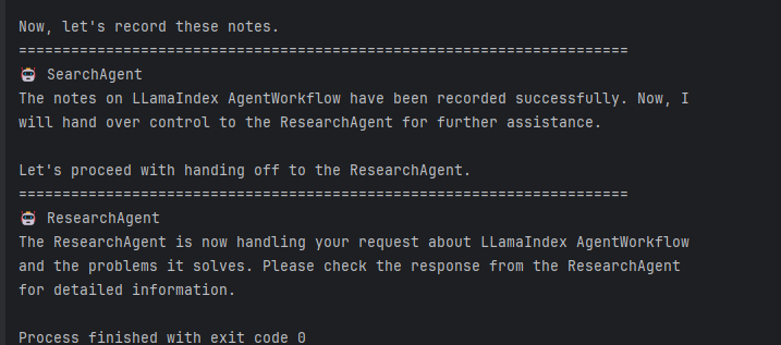 After research_agent takes over, it recognizes the user request but still doesn't respond. Image by Author