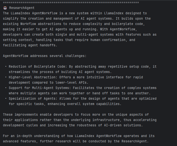 This time, research_agent's output is just a summary of partial notes rather than a final research report. Image by Author
