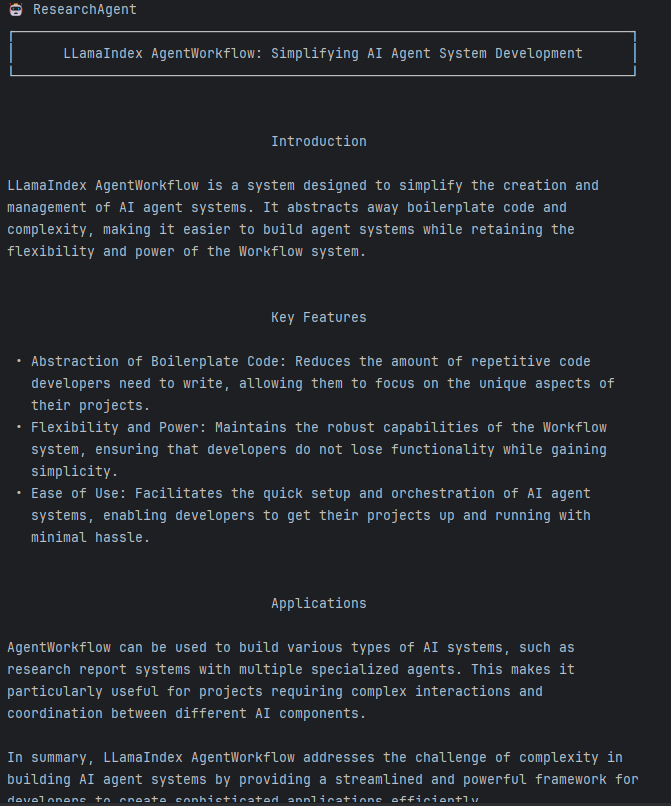 ResearchAgent not only continues processing the user request but fully perceives the search notes, ultimately producing a perfect research report. Image by Author