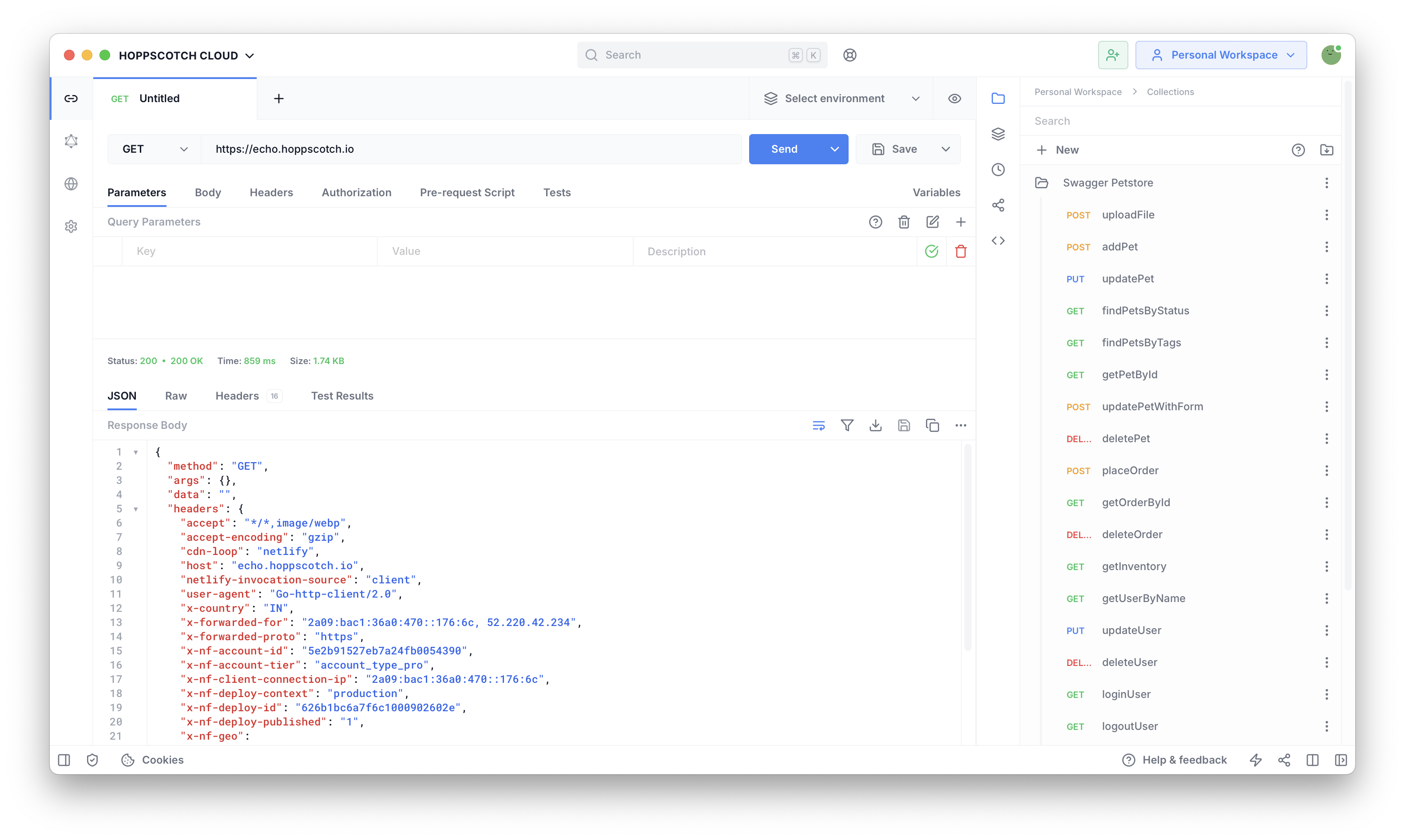 Hoppscotch Desktop app running on macOS as an alternative to Postman download for Mac