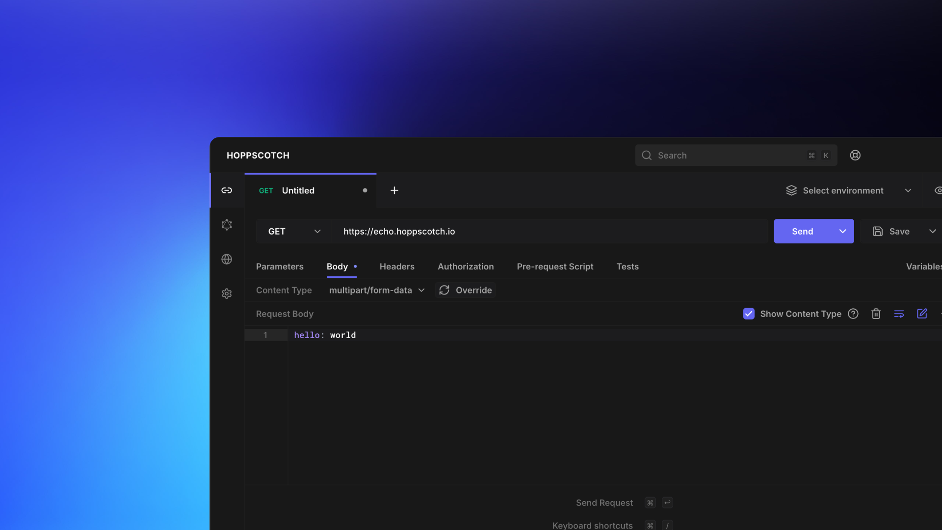 Hoppscotch Desktop app running on macOS as an alternative to Postman download for Mac