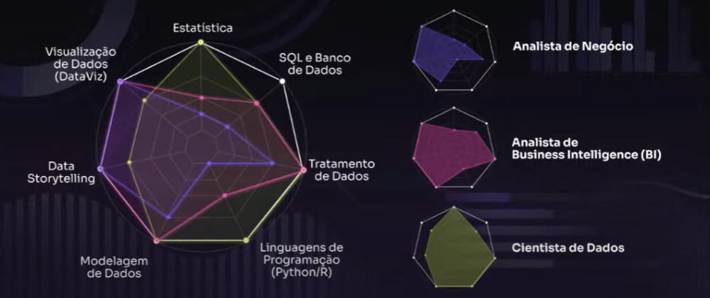 Imagem retratando a importancia de cada habilidade necessária para cada função na área de dados