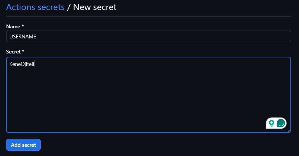 Add username as secret