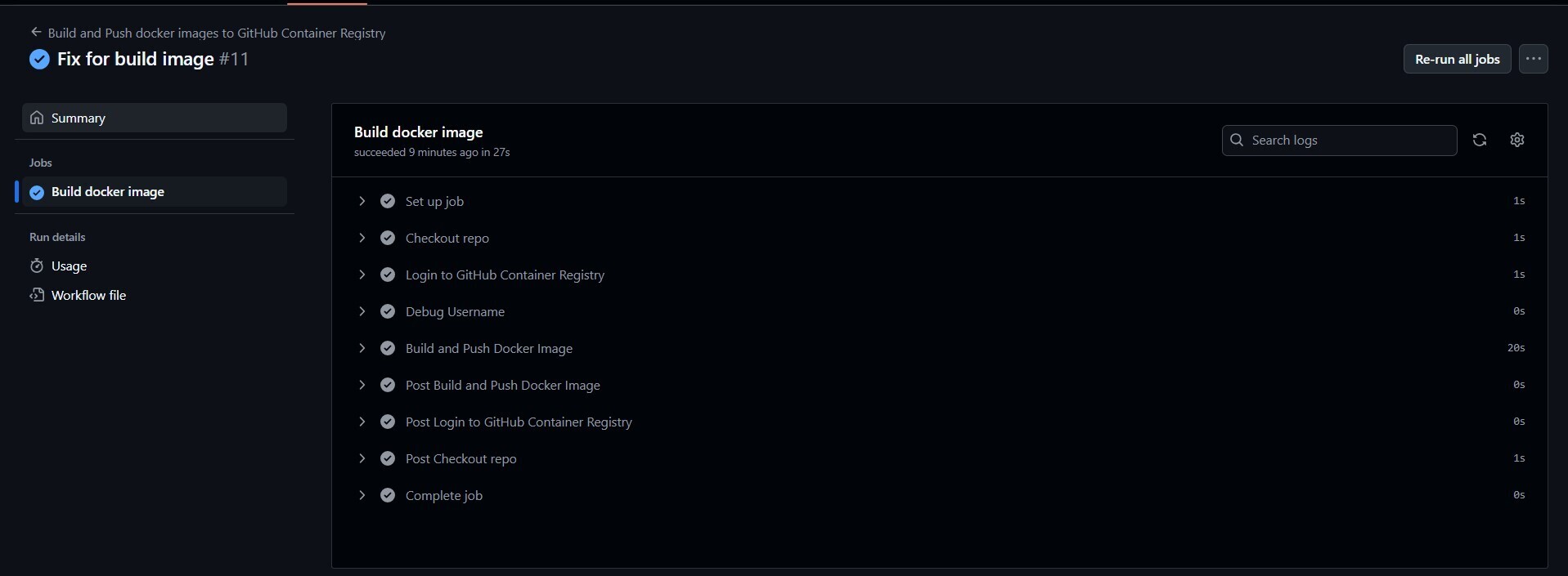 Summary of successful build