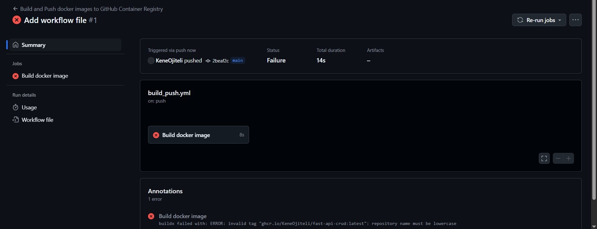 GHCR error: repo name