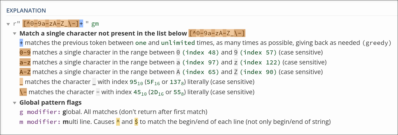 Results from regex101 0
