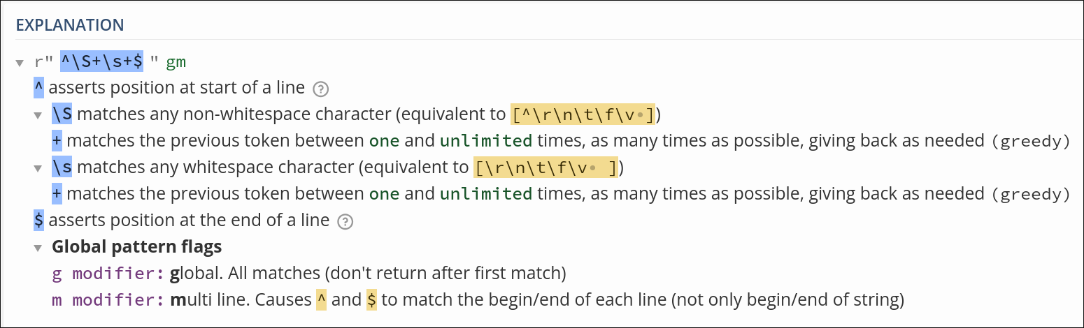 Results from regex101 2