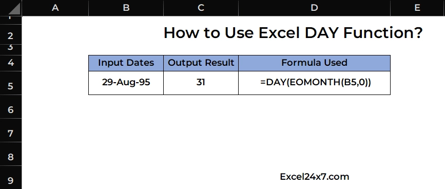 Using DAY Function to extract the last day of the month using EOMONTH Function