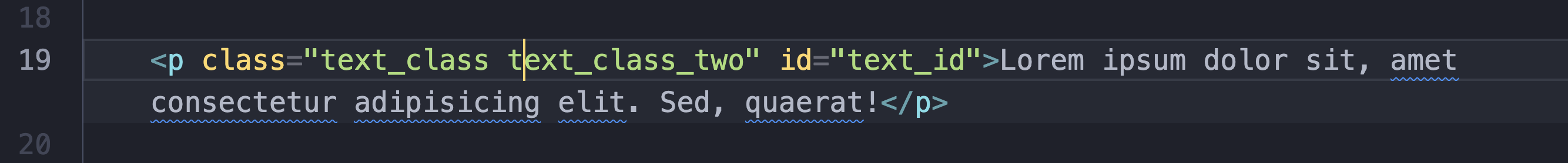 A screenshot of a p element with class and id attributes and some lorem text