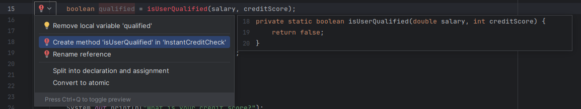 IntelliJ Method Suggestion