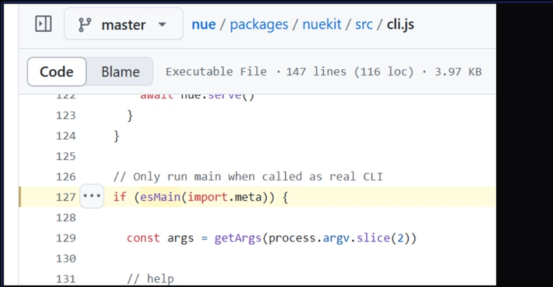 esMain(import.meta) in Nue.js source code.