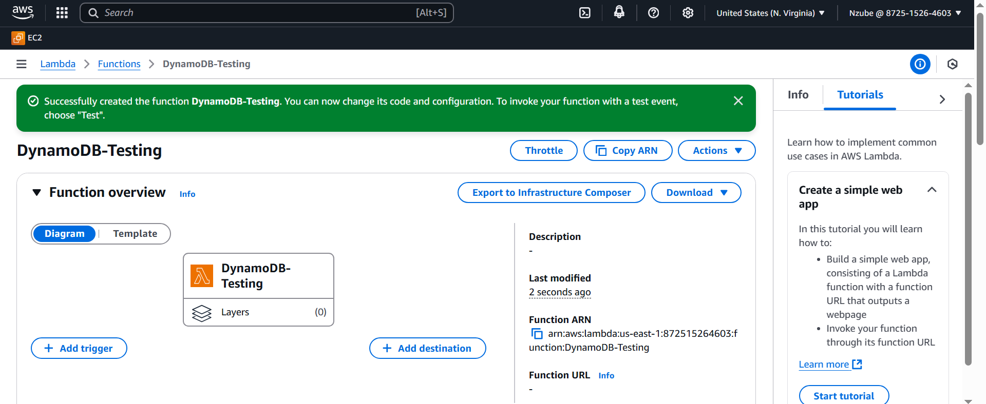 successfully created DynamoDB