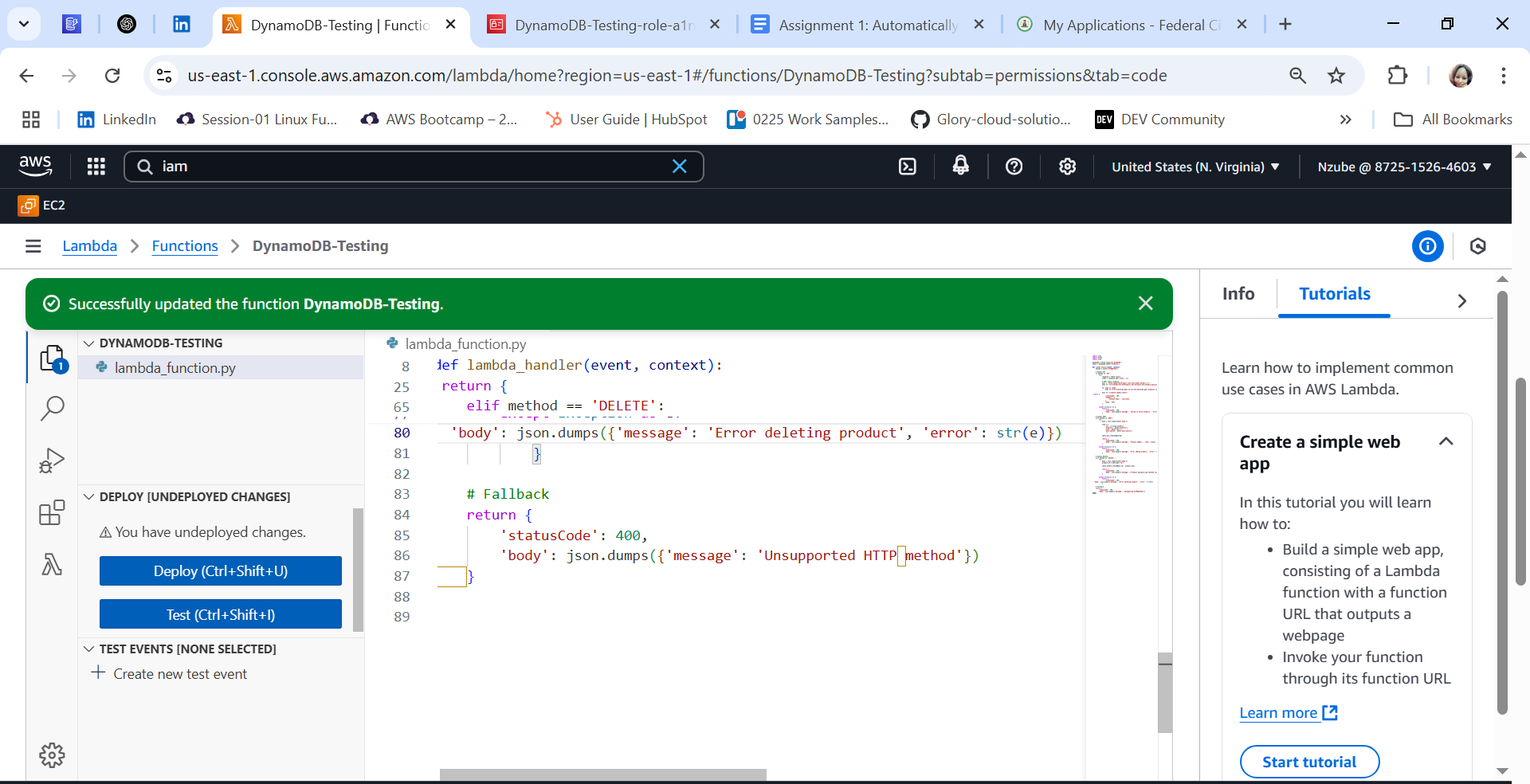 created and deployed lambda function