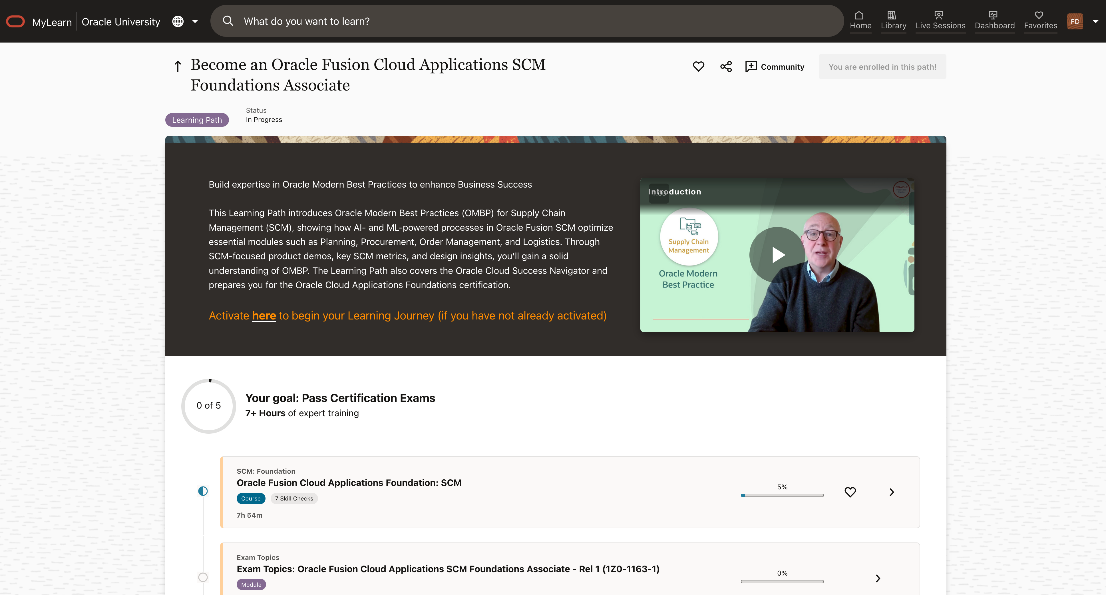 Screenshot of course page