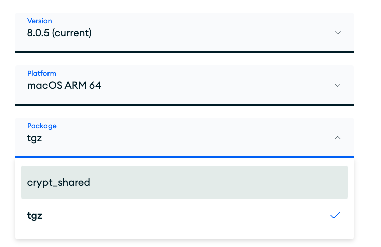 Download Center Enterprise section showing crypt_shared from package dropdown<br>
