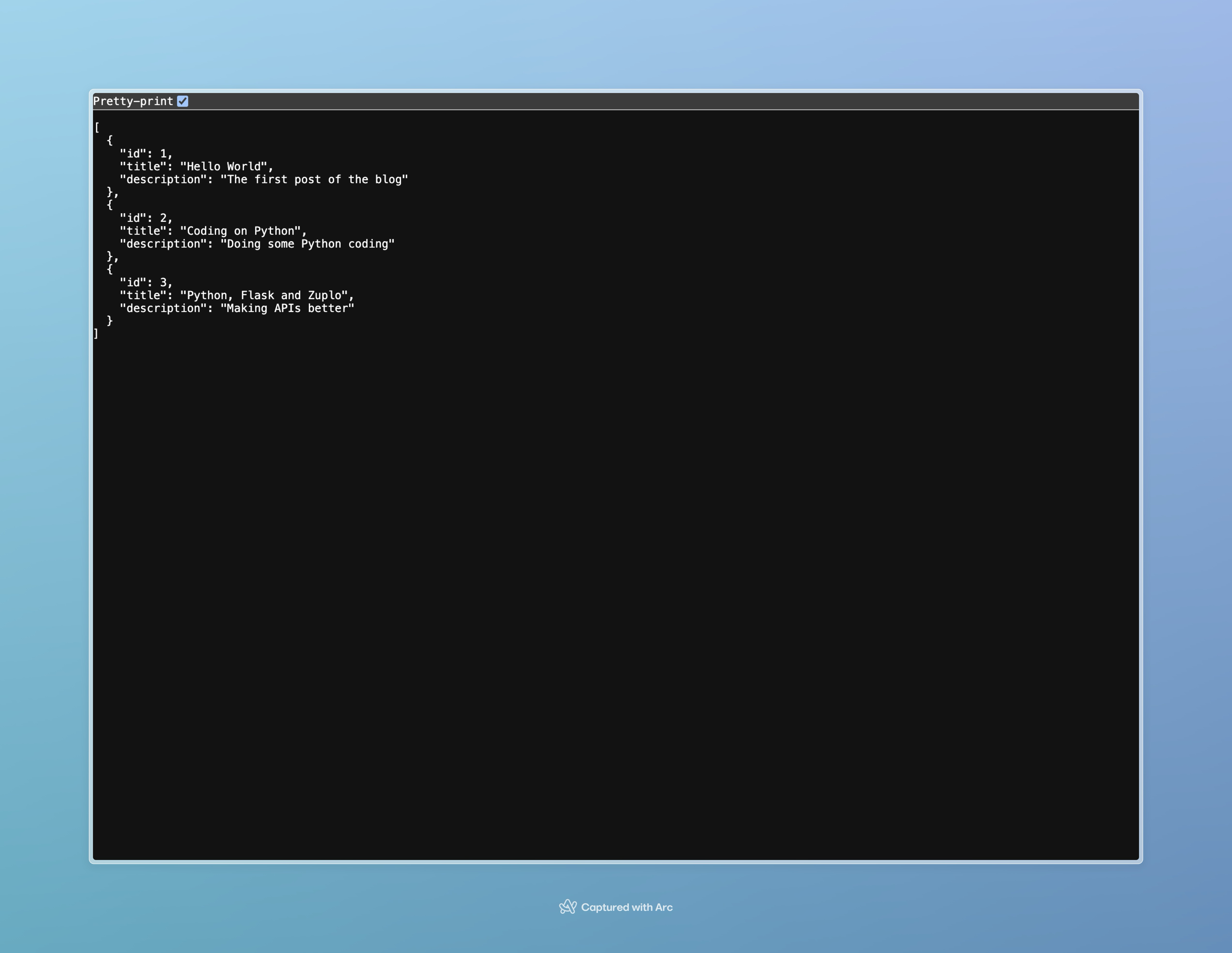 Hosted API response