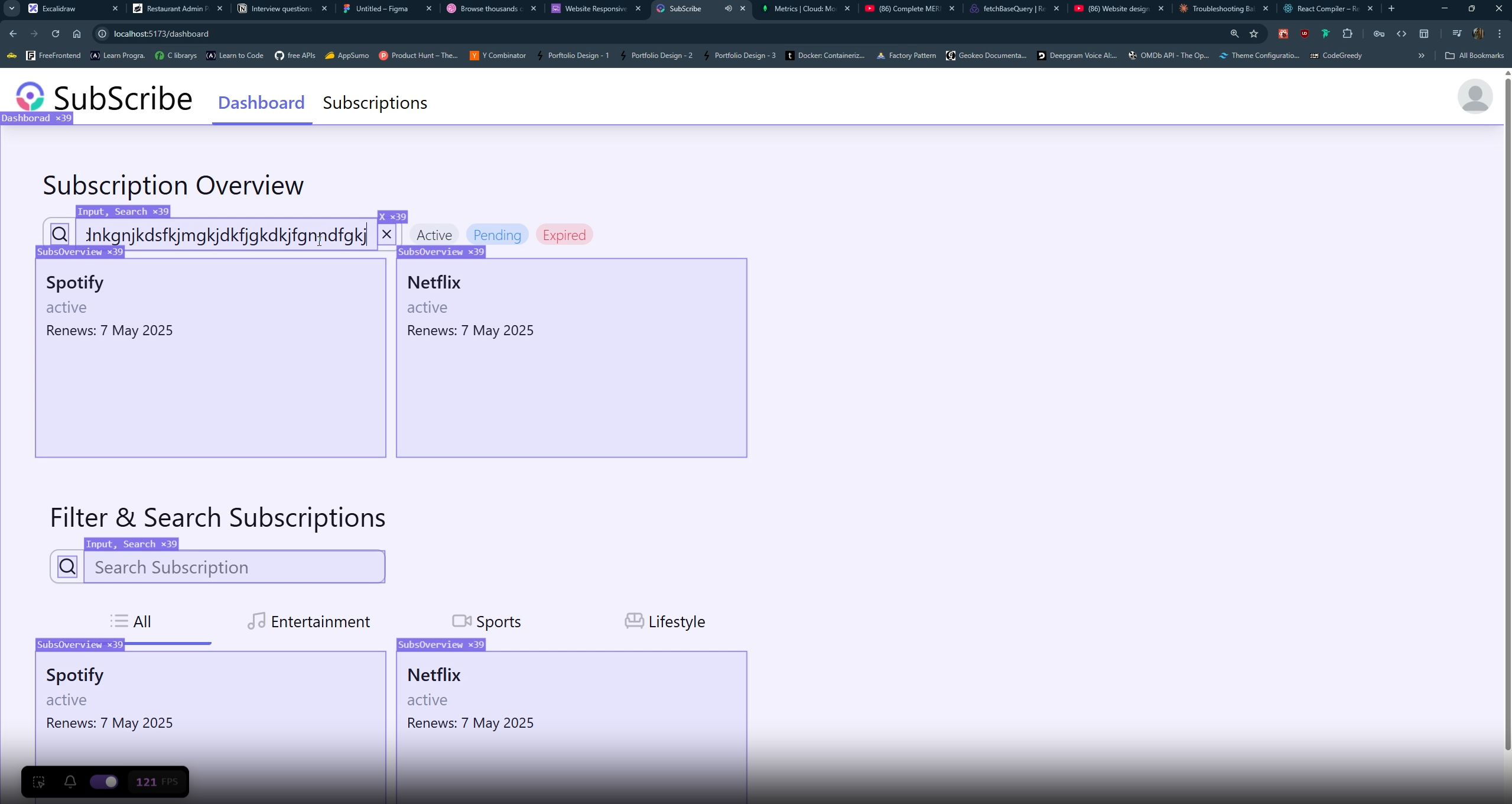 A Image showing Re-renders of components while state change in search bar