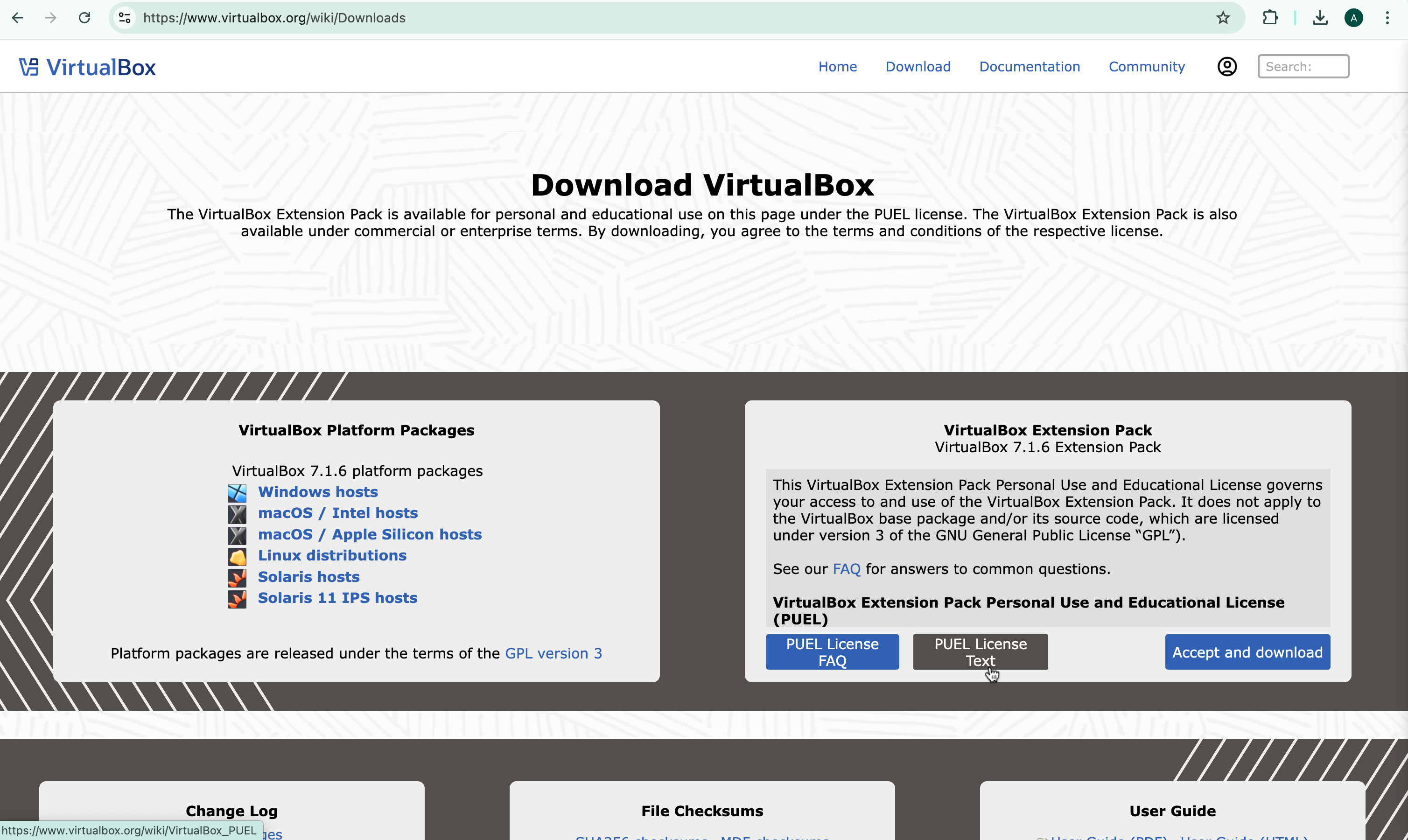 VirtualBox download page