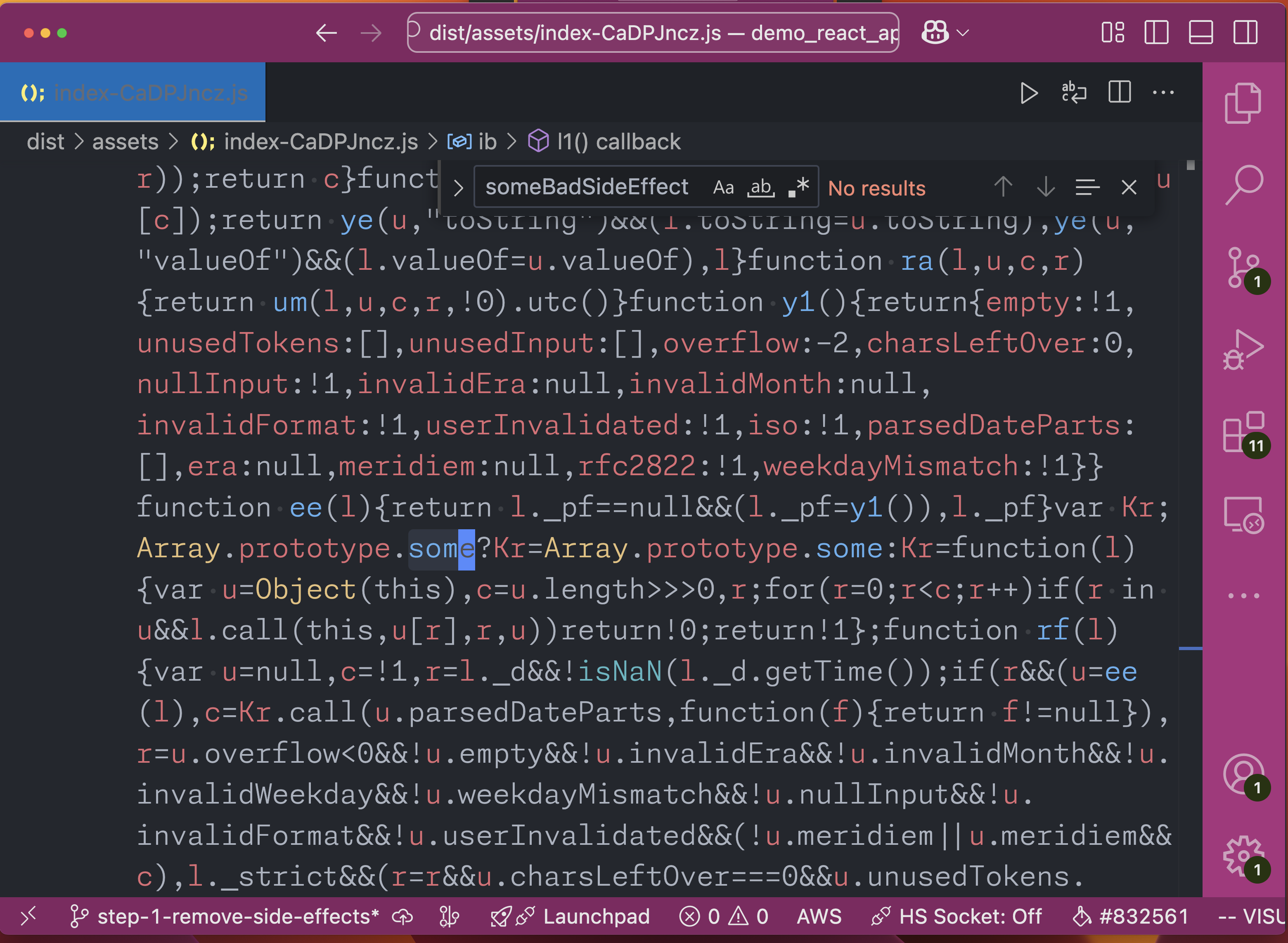 Image of the final bundle file without the side effect