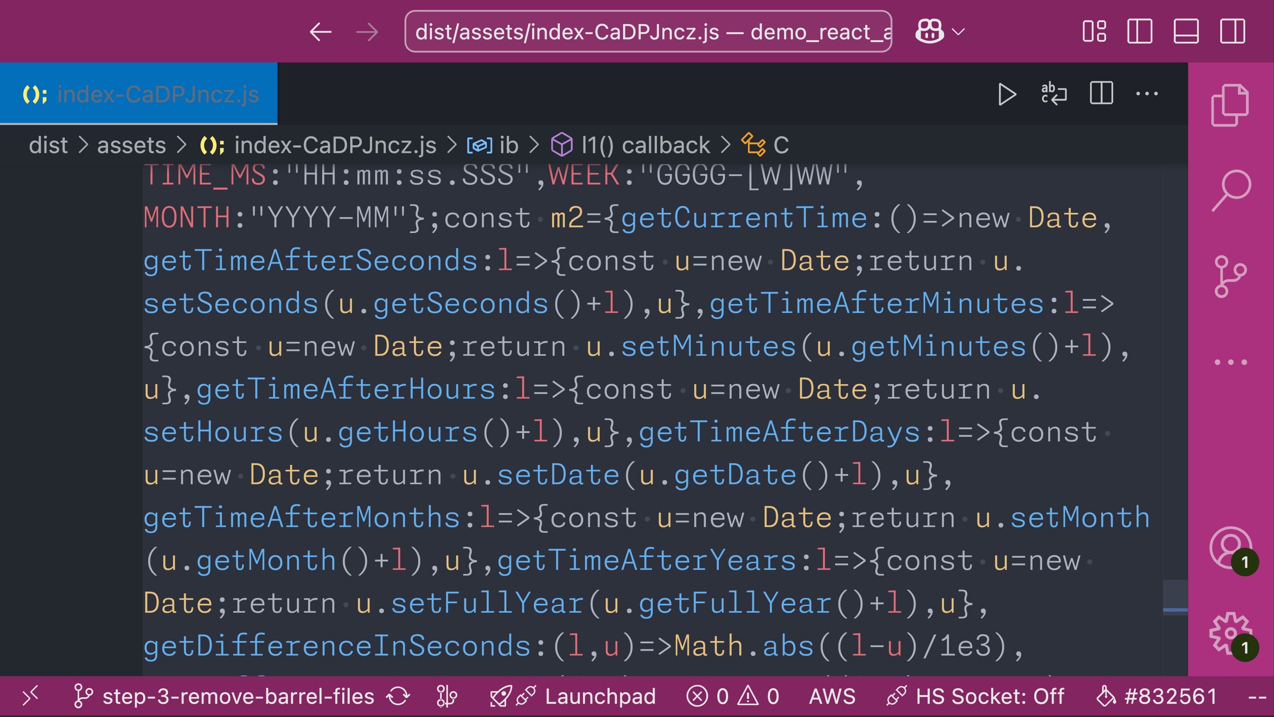 Before: The bundle file with the unused methods