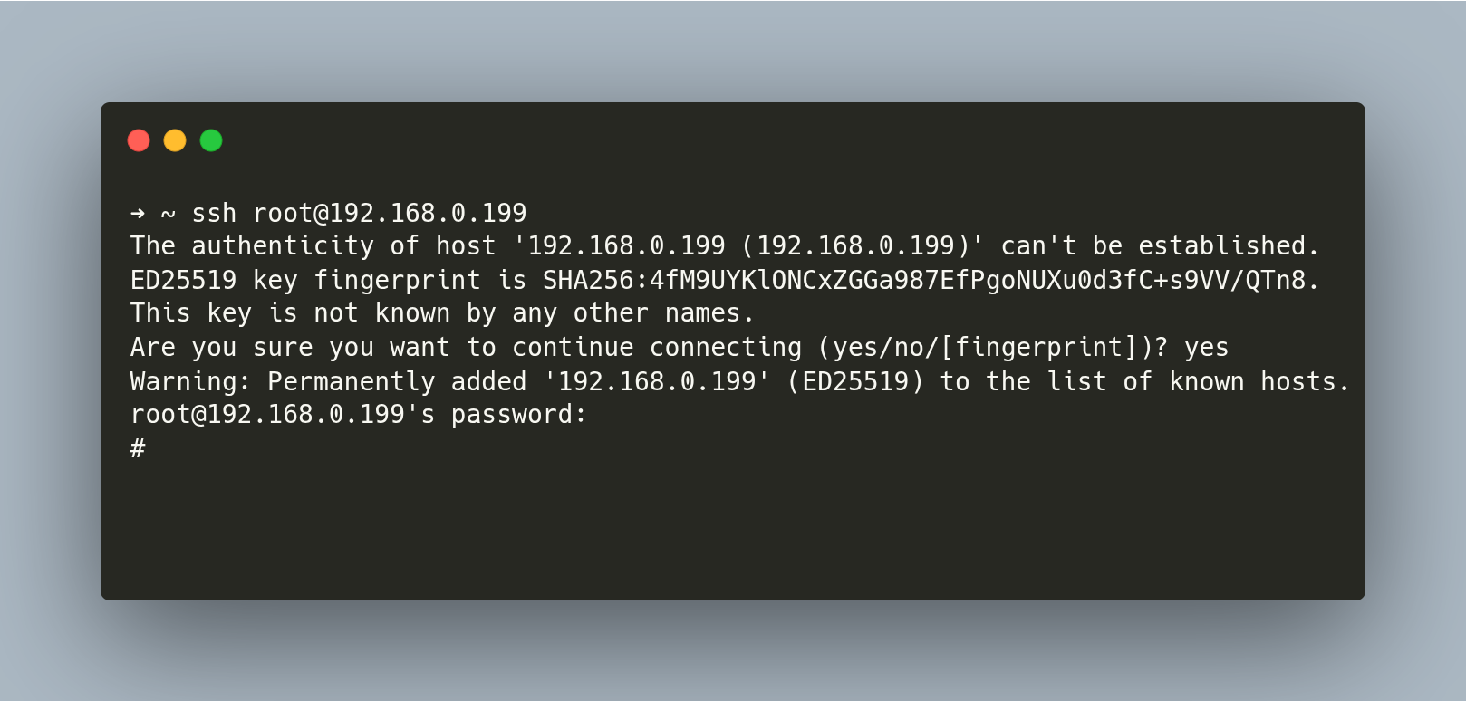 Successful SSH login 