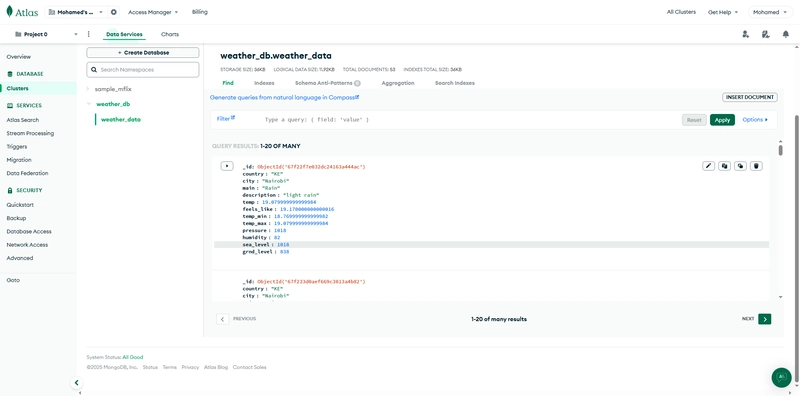 Step-by-Step guide on Live Streaming weather data from Openweather api to MongoDB using Kafka